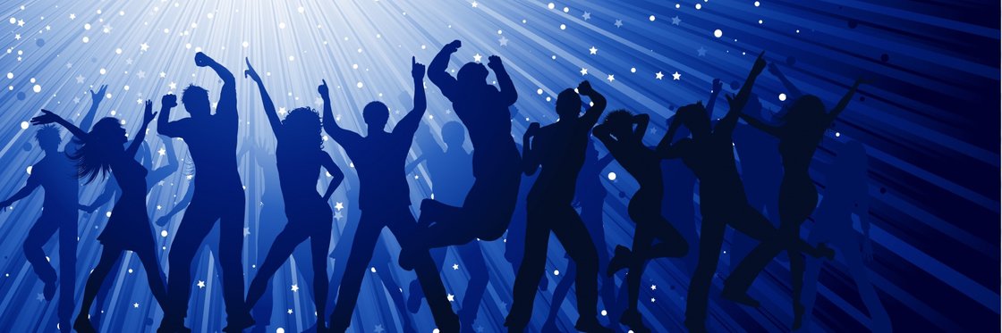Silhouettes of party people on a mirror ball disco background Silhouettes of party people on a mirror ball disco background